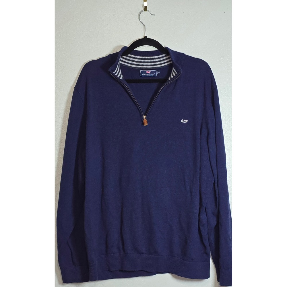 Vineyard Vines Mens XXL Navy Blue 100% Cotton Quarter Zip Pullover Sweater